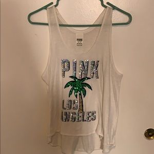 VS Pink White sparkly tank top palm tree